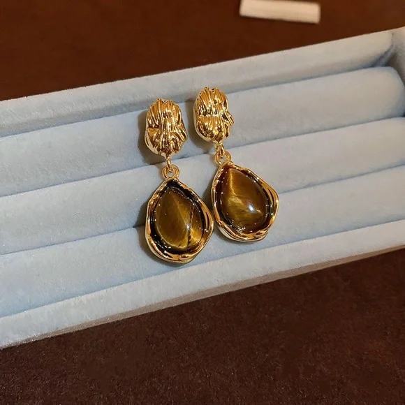 Anthropologie Gold and Brown Drop Earrings - Picture 2 of 4